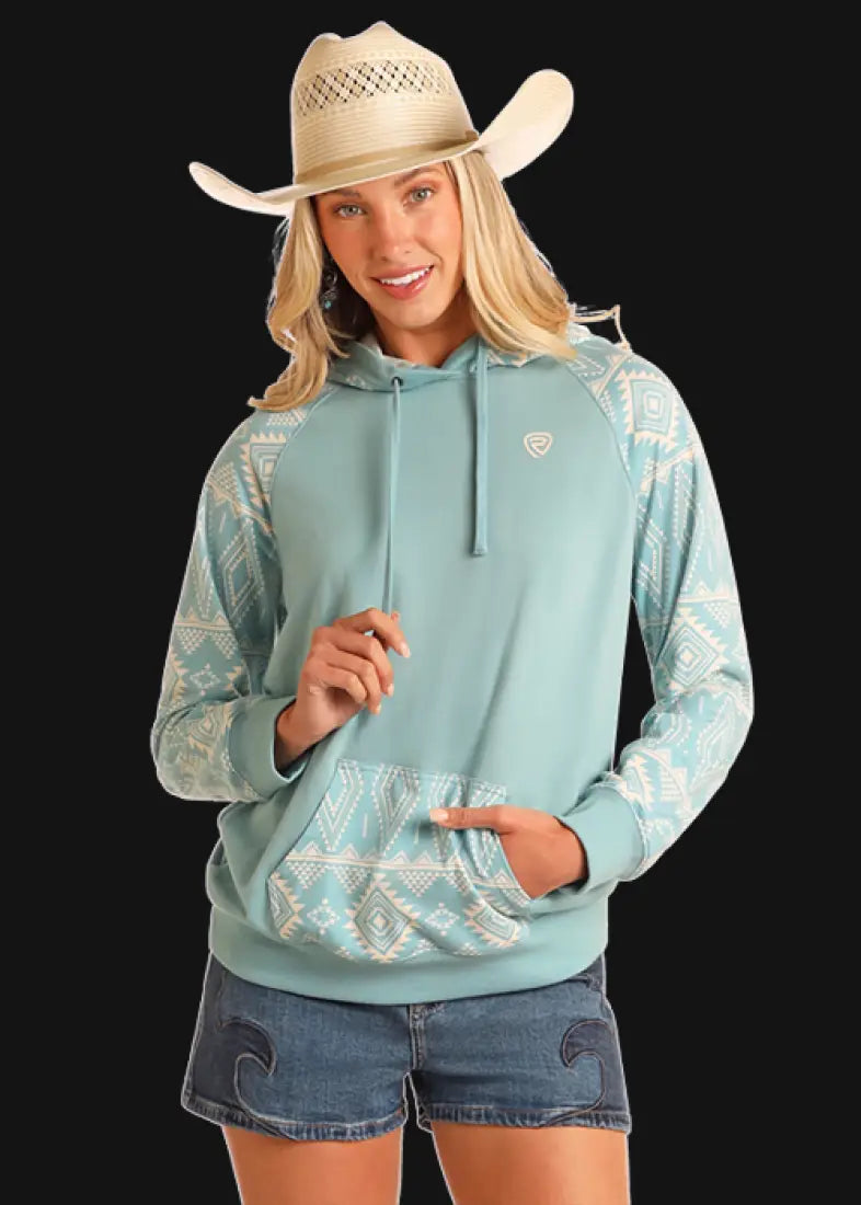 Rock & Roll Women’s Aqua Contrast Sleeve Hoodie Women’s Pullover