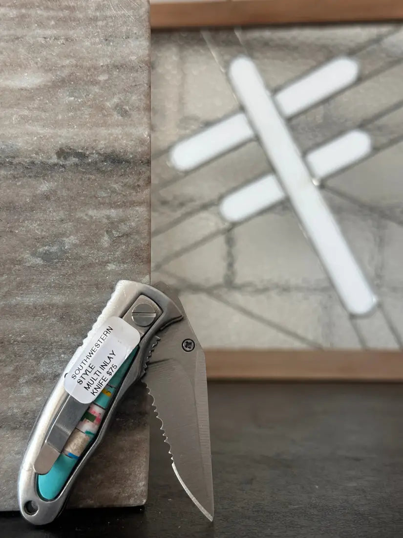 Southwestern Multi Stone Inlay Knife Pocket Clip Jewelry