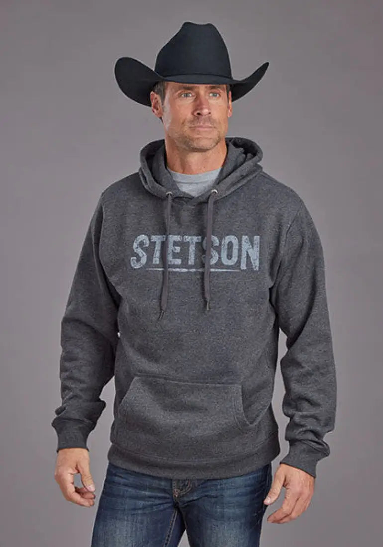 Stetson Men’s Heather Charcoal Distressed Hoodie Men’s Pullover