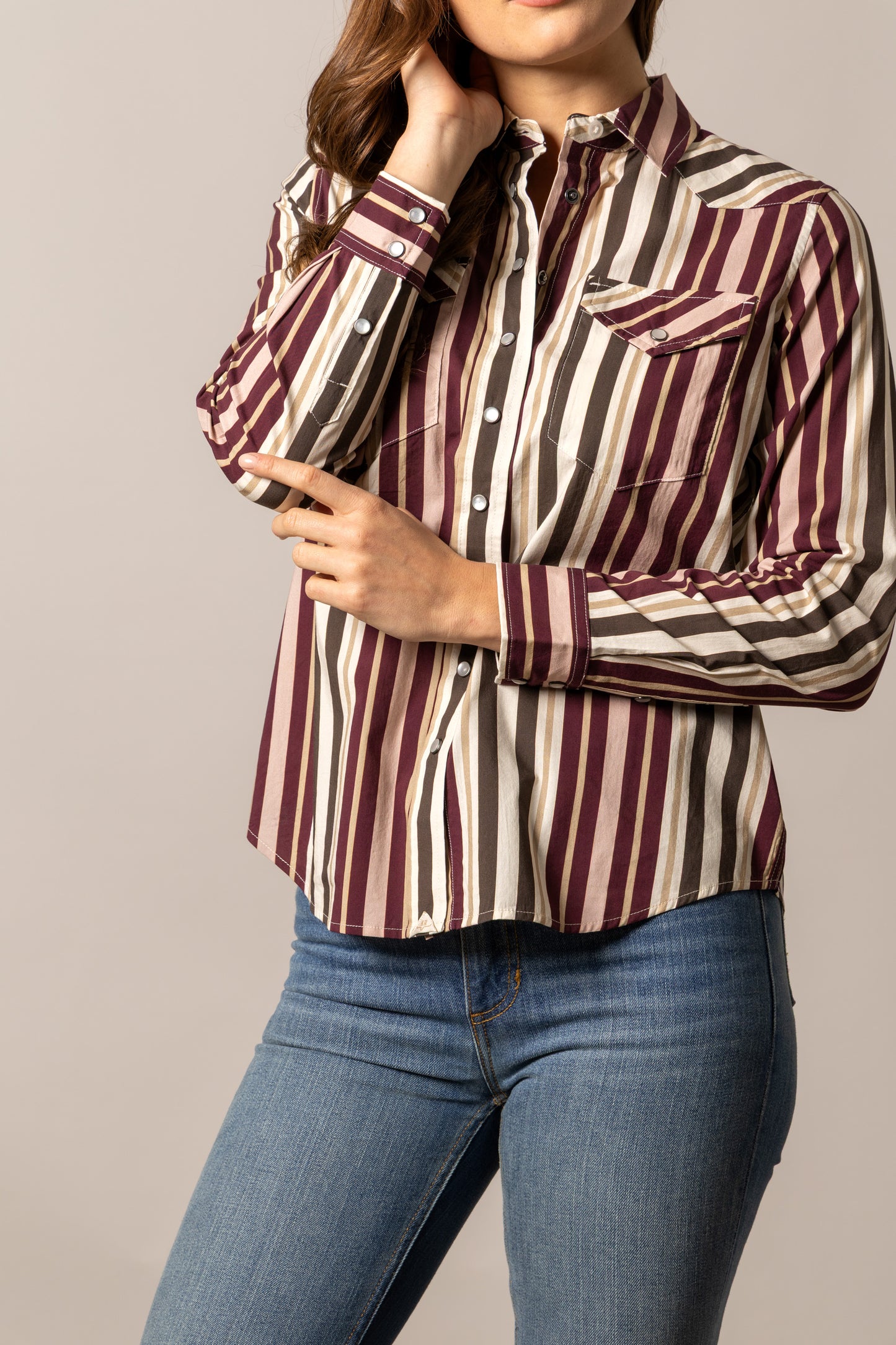 Kimes Ranch Women's Maroon Stripe Kai Western Shirt