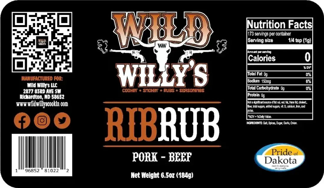 Wild Willy’s Rib Rub Seasoning Food