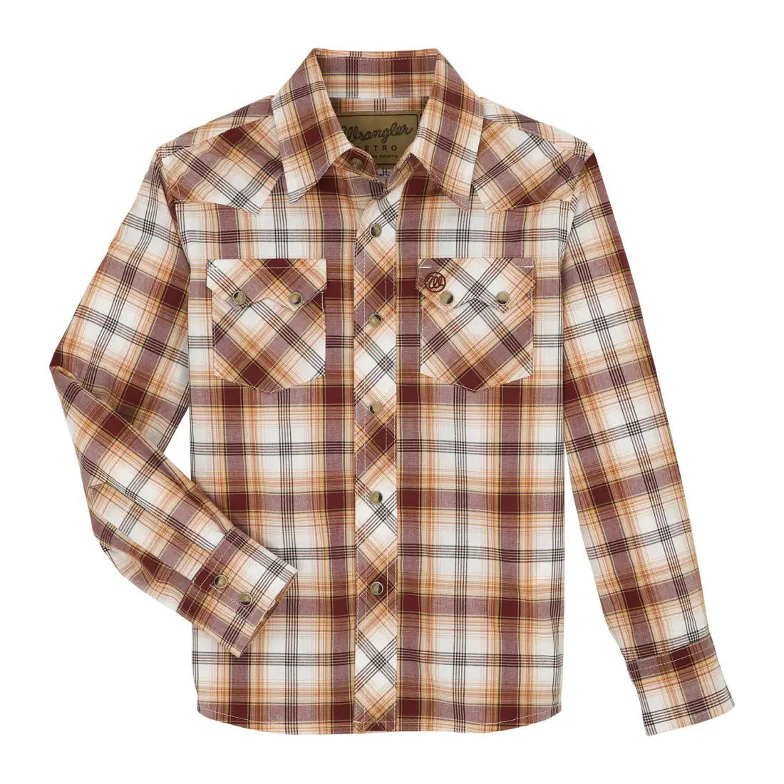 Wrangler Boy's Retro Maroon Plaid Western Shirt XLarge