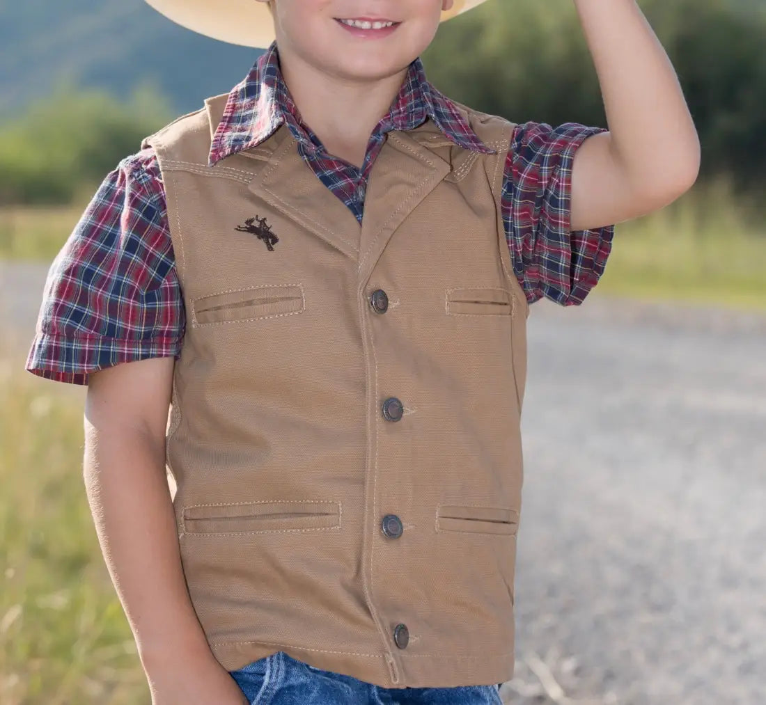 Wyoming Traders Youth Bronco Canvas Vest 4 / Tan Boy’s Vest