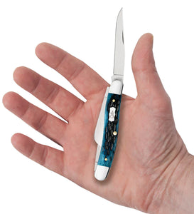 Case Pocket Worn Mediterranean Blue Bone Peach Seed Jig Medium Stockman Knife