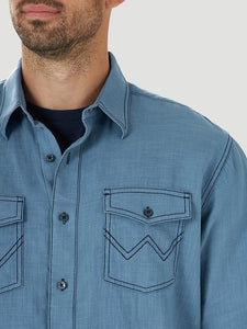 Wrangler Men's Retro Modern Fit Blue Denim Western Shirt