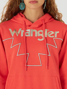 Wrangler Women's Retro Metallic Logo Coral/Pink Hoodie