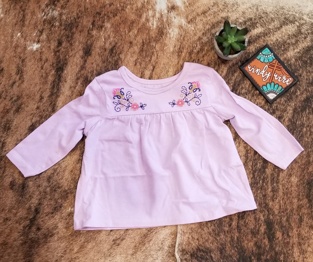 Wrangler Girl's Infant Lavender with Floral Embroidery Long Sleeve Top