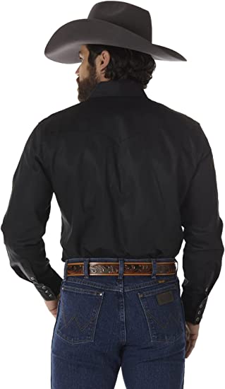 Cut – Black Leanin\' Arena Shirt Wrangler Western Pole Work Cowboy Men\'s