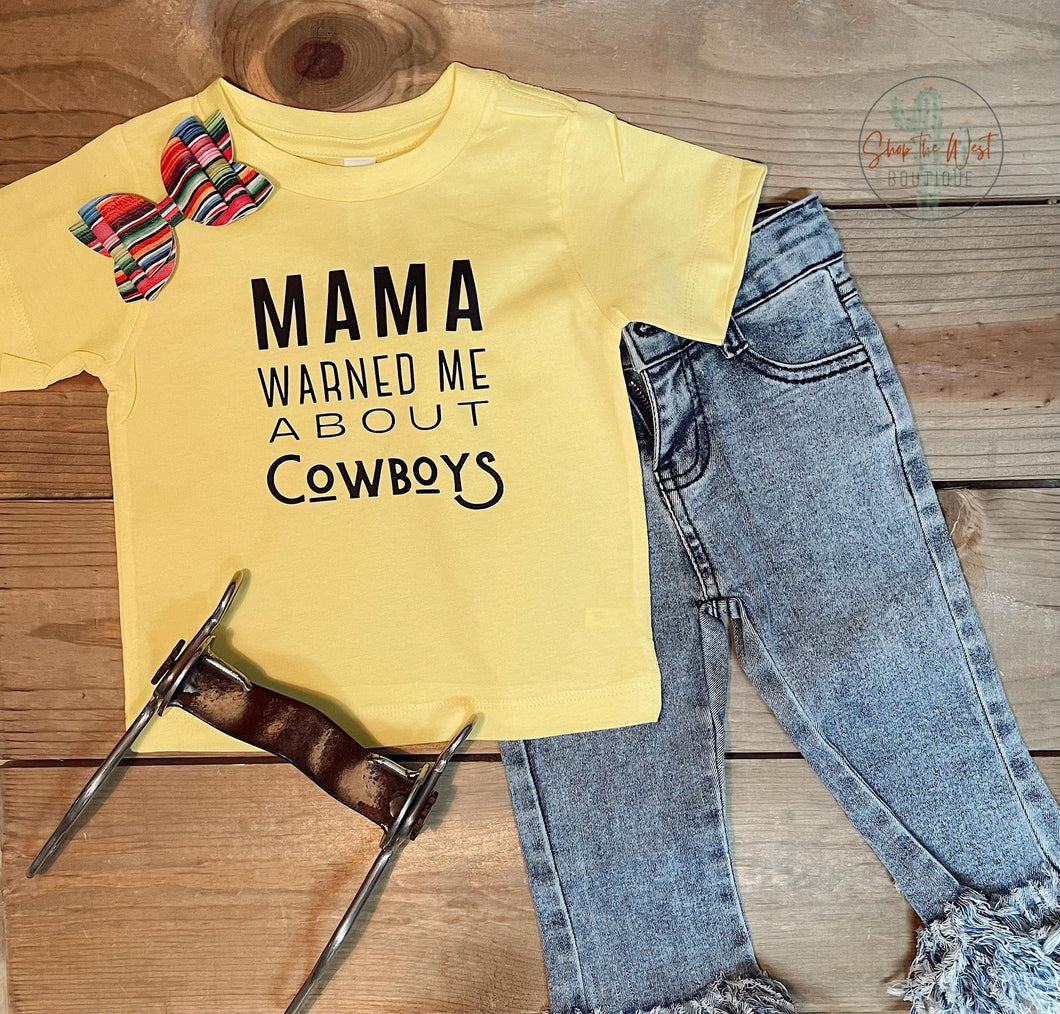 STW Girl's Infant Mama Warned Me About Cowboys T-Shirt