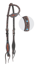 Load image into Gallery viewer, Circle Y Bronco Blue Texas Flower Headstall
