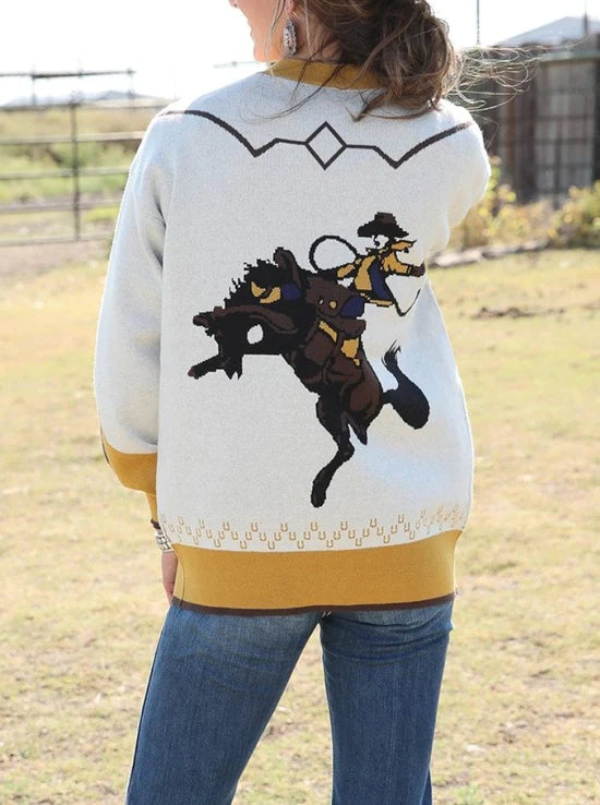 Cruel Women's Boyfriend Cowboy White/Yellow Cardigan