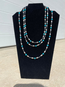 Elongated Navajo Pearls with Turquoise
