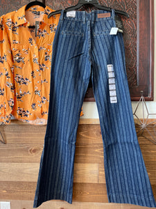 Rock & Roll Women's Dark Wash Jacquard Stripe Trouser Jean