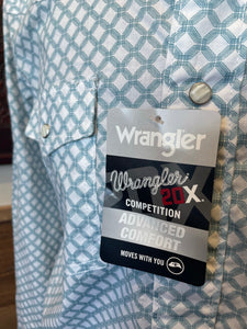 Wrangler Men's White With Turquoise Print Western shirt
