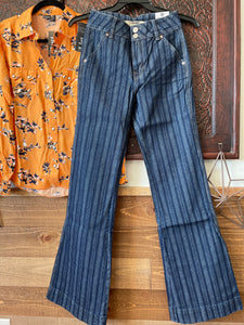 Rock & Roll Women's Dark Wash Jacquard Stripe Trouser Jean