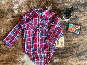 Wrangler Boy's Infant Red Plaid Bodysuit