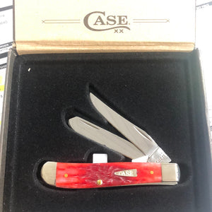 Case Dark Red Bone Peach Seed Jig Mini Trapper Knife
