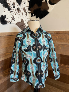 Rock & Roll Girl's Aquamarine Print Western Shirt