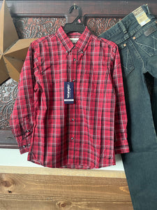 Wrangler Boy's Riata Black and Red Print Western Shirt