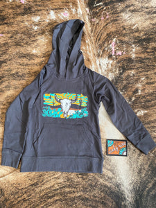 Dale Brisby Boy's "Cow Skull" Charcoal Hoodie