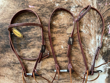 Load image into Gallery viewer, Cowperson Tack Leanin&#39; Pole Arena Branded Headstall - Square Buckle
