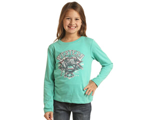 Rock & Roll Girl's Western Turquoise T-Shirt