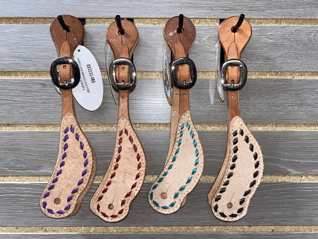San Saba Shaped Spur Straps - Roughout with Buckstitch