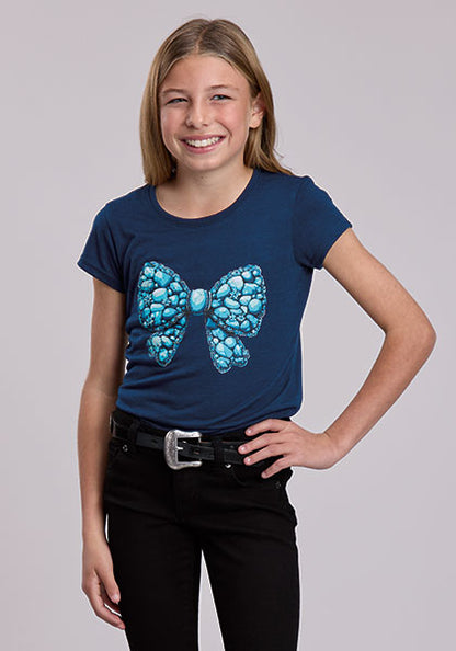 Roper Girl's Blue Bow Short Sleeve T-Shirt
