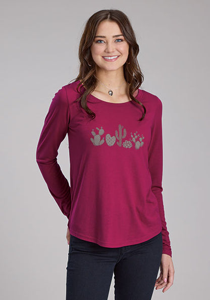 Roper Women's Wine Cactus Long Sleeve T-Shirt