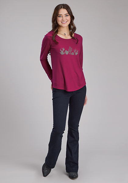 Roper Women's Wine Cactus Long Sleeve T-Shirt