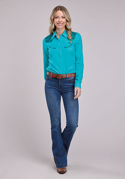 Stetson Women's Turquoise Tooled Floral Western Shirt