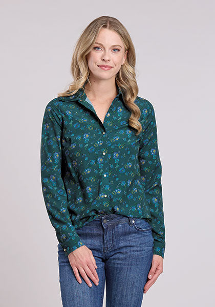 Roper Women's Teal Floral Printed Western Shirt