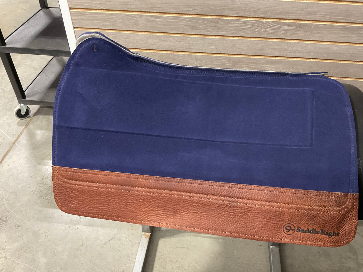 SaddleRight Legacy Saddle Pad 29" x 32" - Navy Suede & Mahogany Grizzly