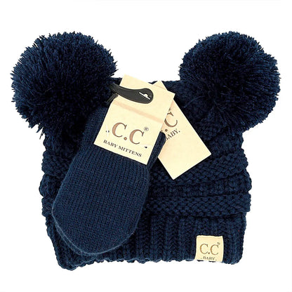C.C Beanie BABY Pom Pom Beanie and Mittens Set