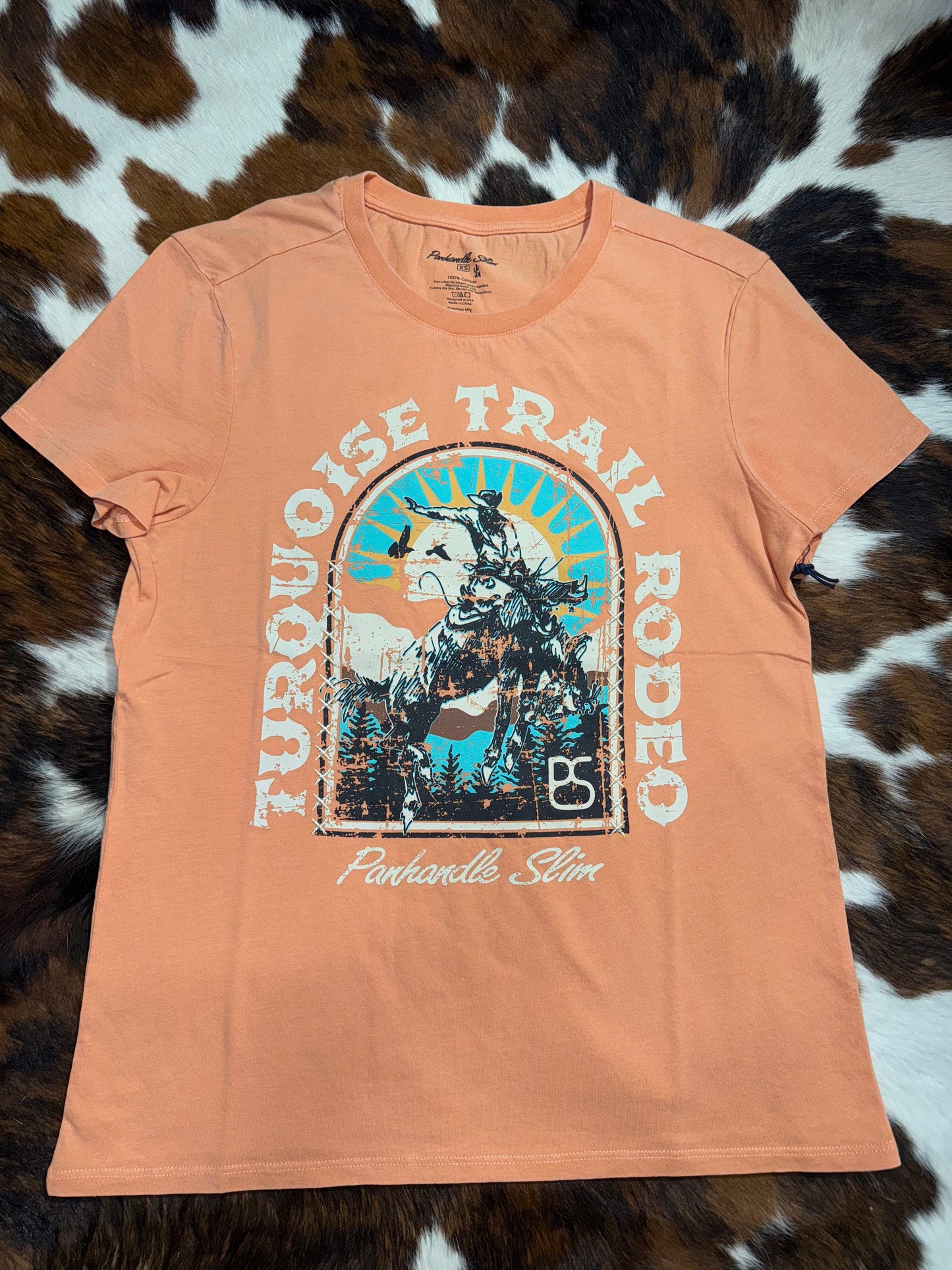 Panhandle Women's Orange Turquoise Trail Embroidered T-Shirt