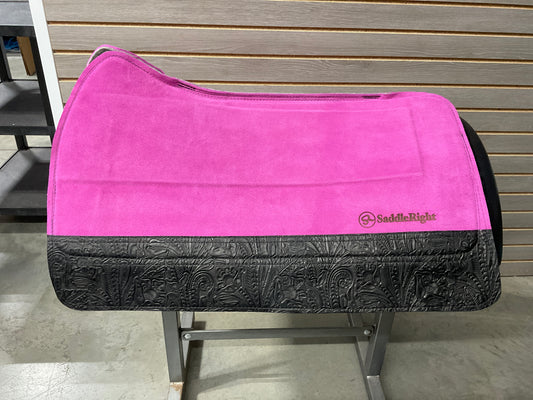 SaddleRight Saddle Pad 29" x 32" -  Fuschia Suede & Black Floral