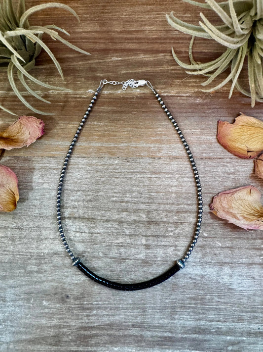 14.5" Black Onyx Heishi Choker w/Sterling Silver Beads