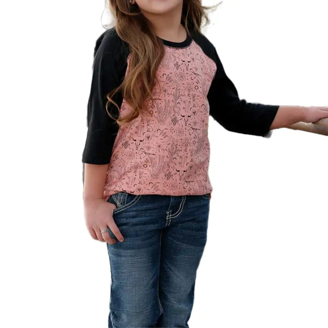 $10: Cruel Girl’s Pink Desert Scene ¾ Sleeve T-Shirt Large Sale Girl’s T-Shirt