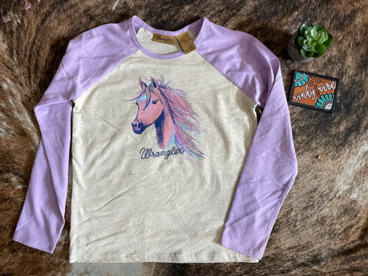 $10: Wrangler Girl’s Lavender & Cream Horse Long Sleeve T-Shirt Sale Girl’s T-Shirt