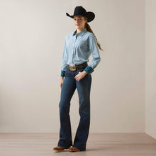 Load image into Gallery viewer, Ariat Women&#39;s Kirby Crystal Teal Stripe Western Shirt
