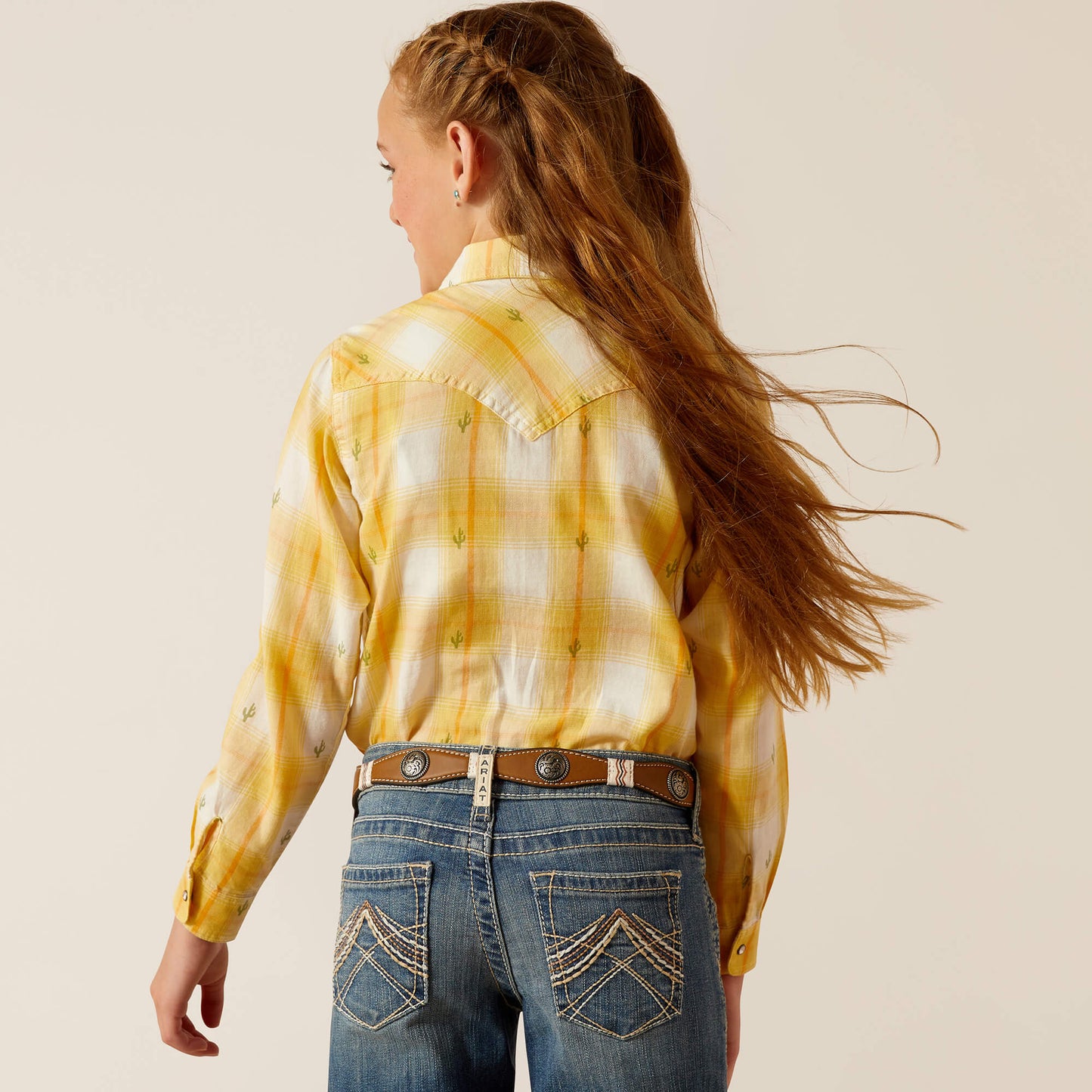 Ariat Girl's Yellow Plaid Cactus Dobby Western Shirt