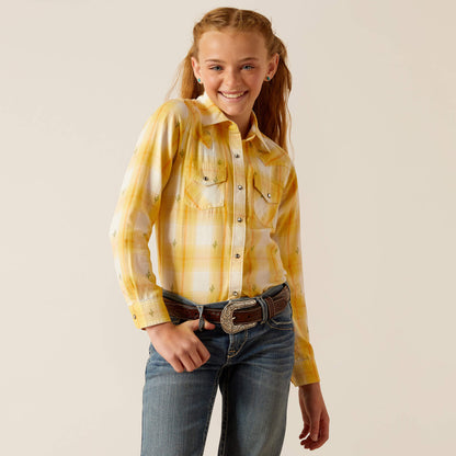 Ariat Girl's Yellow Plaid Cactus Dobby Western Shirt