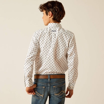 Ariat Boy's White Cactus Parker Western Shirt