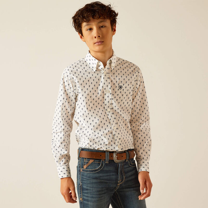 Ariat Boy's White Cactus Parker Western Shirt