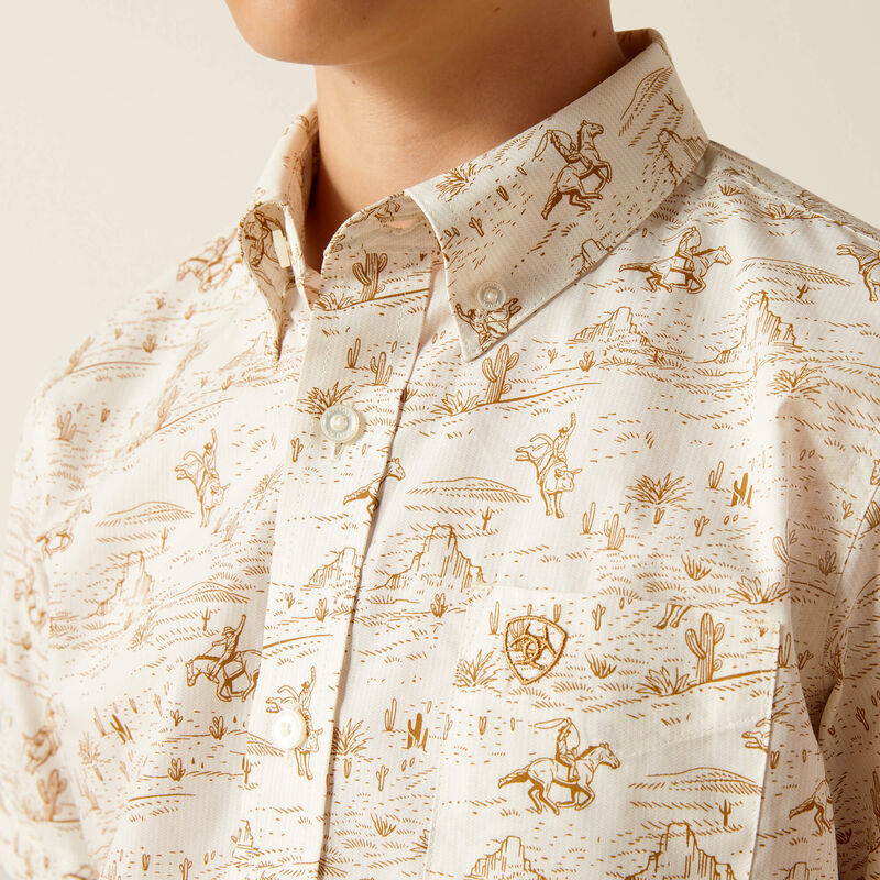 Ariat Boy's Tan Edison Short Sleeve Western Shirt