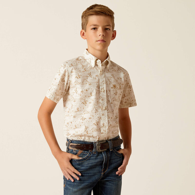 Ariat Boy's Tan Edison Short Sleeve Western Shirt