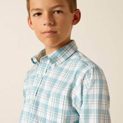 Ariat Boy's Pro Series Blue Plaid Edward Western Shirt