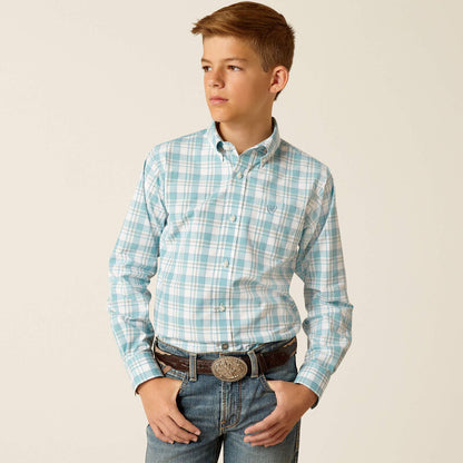 Ariat Boy's Pro Series Blue Plaid Edward Western Shirt