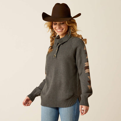 Ariat Women's Heather Gray Madison ¼ Button Knit Pullover