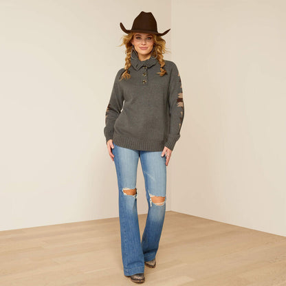 Ariat Women's Heather Gray Madison ¼ Button Knit Pullover